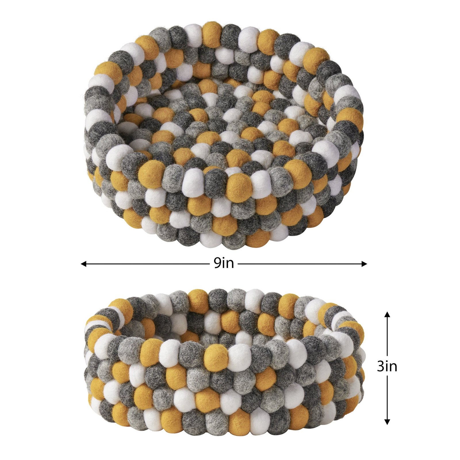 MODWOOL™ Felt Ball 9 Inch Diameter Decor Bowl - Yellow/Grey/White - Image 3
