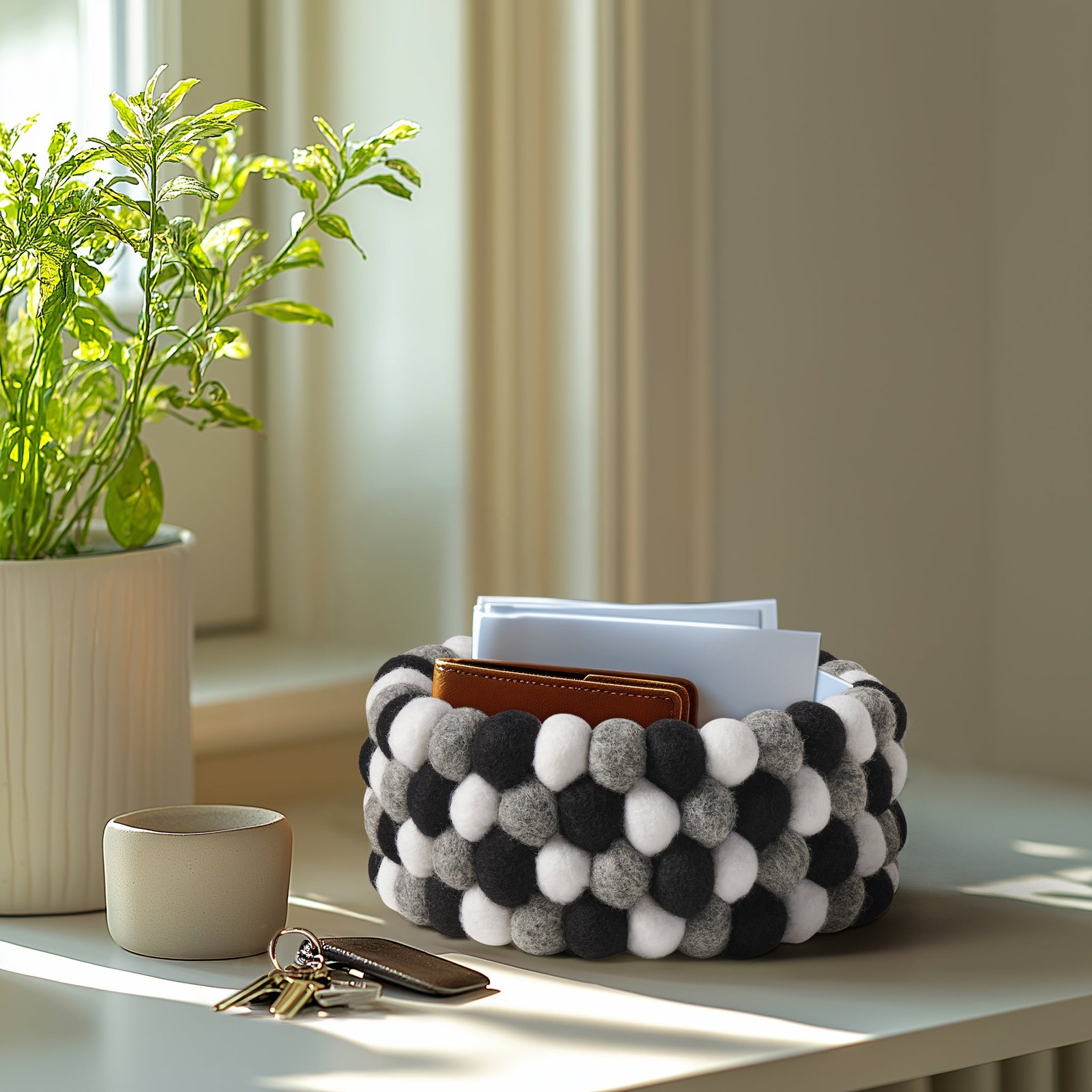 MODWOOL™ Felt Ball 7 Inch Diameter Decor Bowl - Black/White/Grey - Image 7