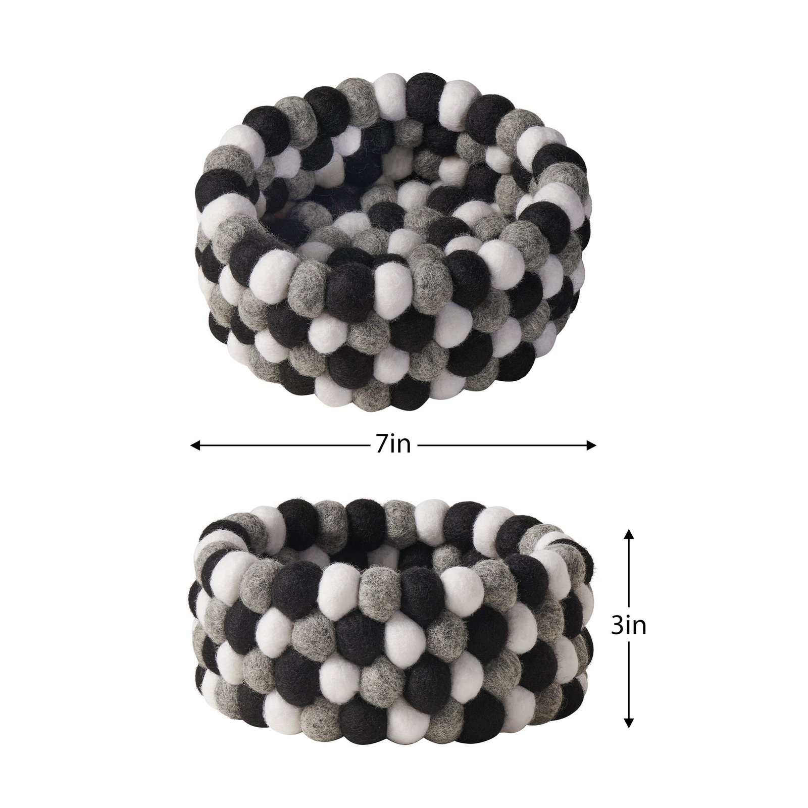 MODWOOL™ Felt Ball 7 Inch Diameter Decor Bowl - Black/White/Grey - Image 3