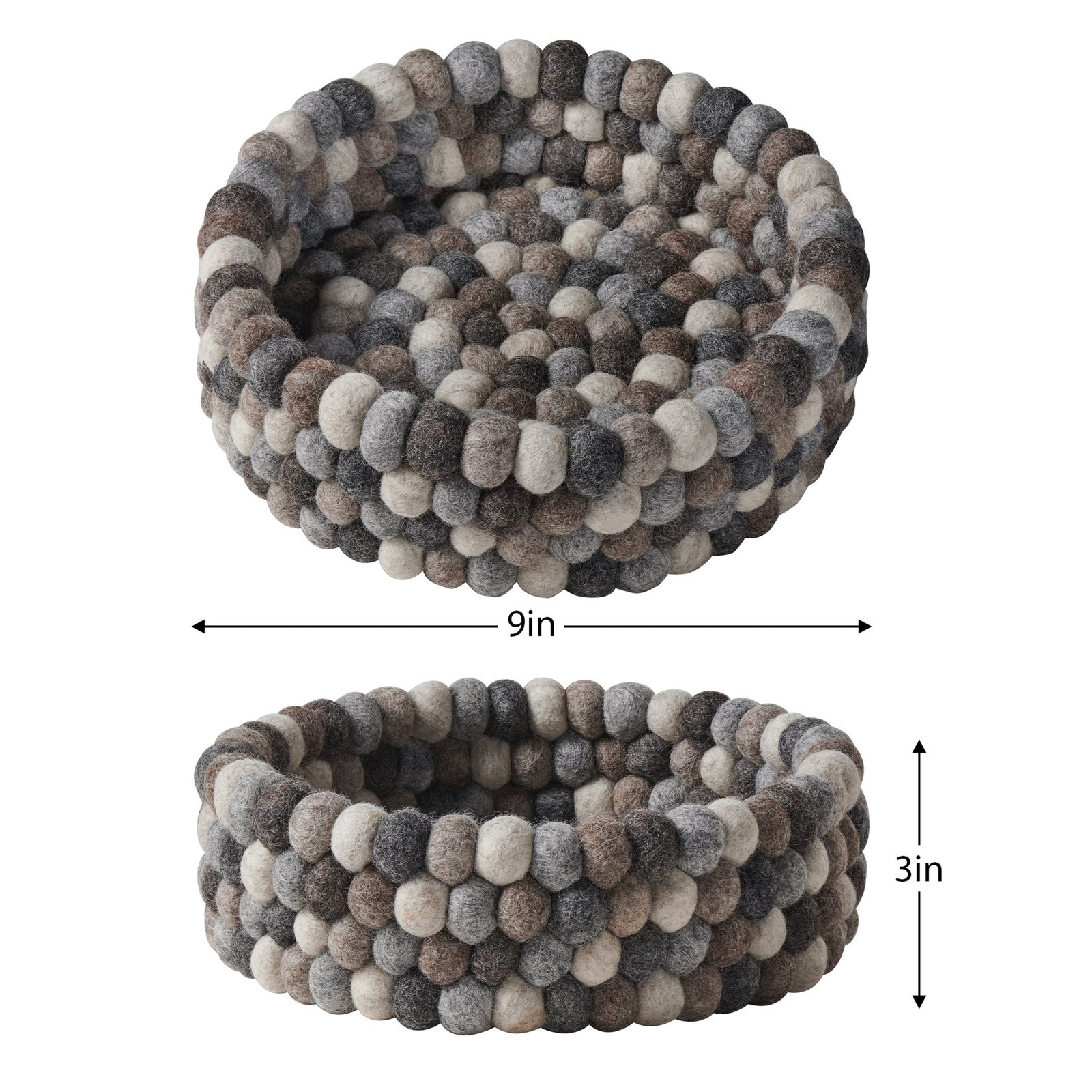 MODWOOL Felt Ball 9 Inch Diameter Decor Bowl - Multi-Natural - Image 3