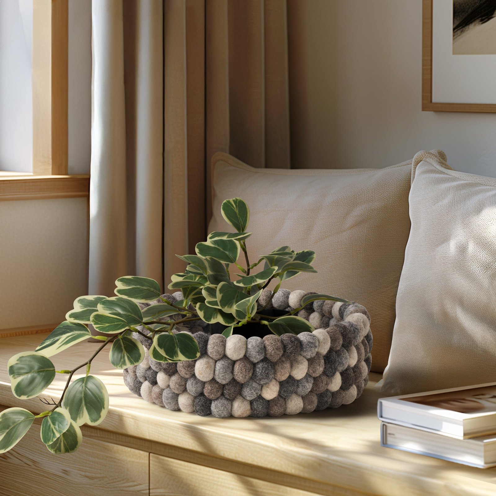 MODWOOL Felt Ball 9 Inch Diameter Decor Bowl - Multi-Natural - Image 4