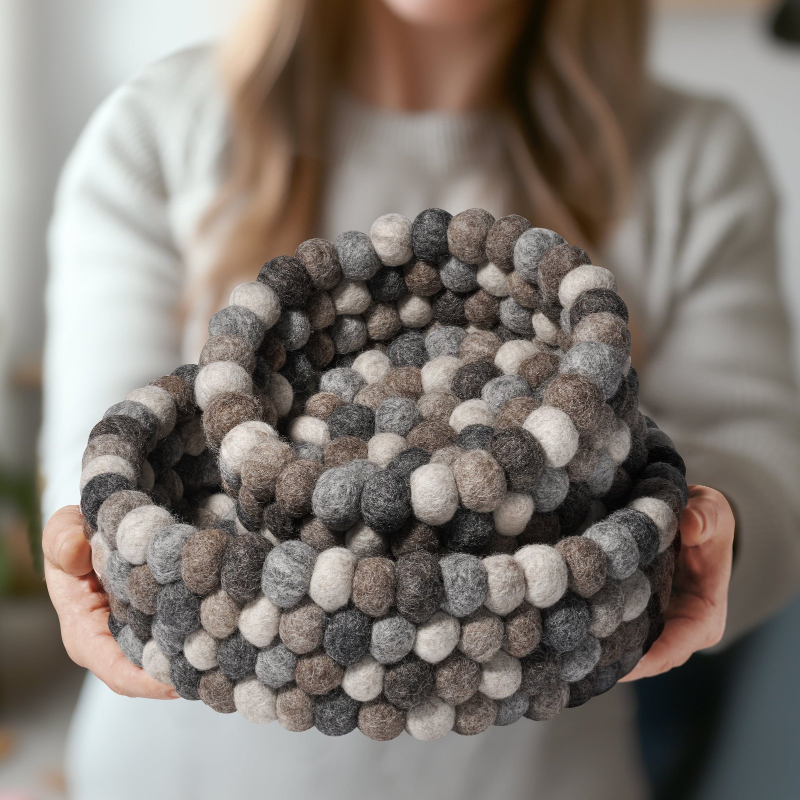 MODWOOL Felt Ball 9 Inch Diameter Decor Bowl - Multi-Natural - Image 5