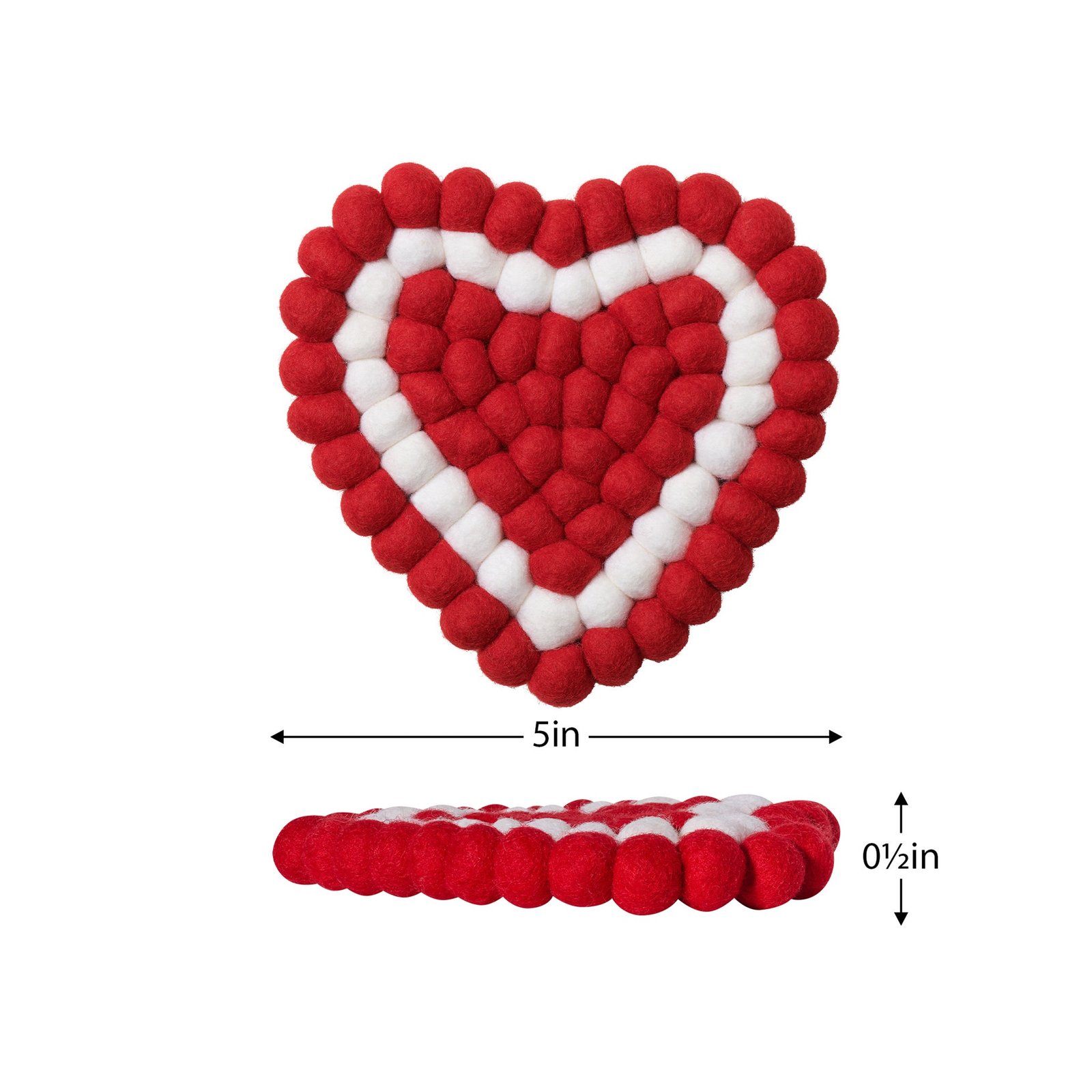 MODWOOL Felt Ball Four Piece 5 Inch Heart Coaster Set - Red/White - Image 7
