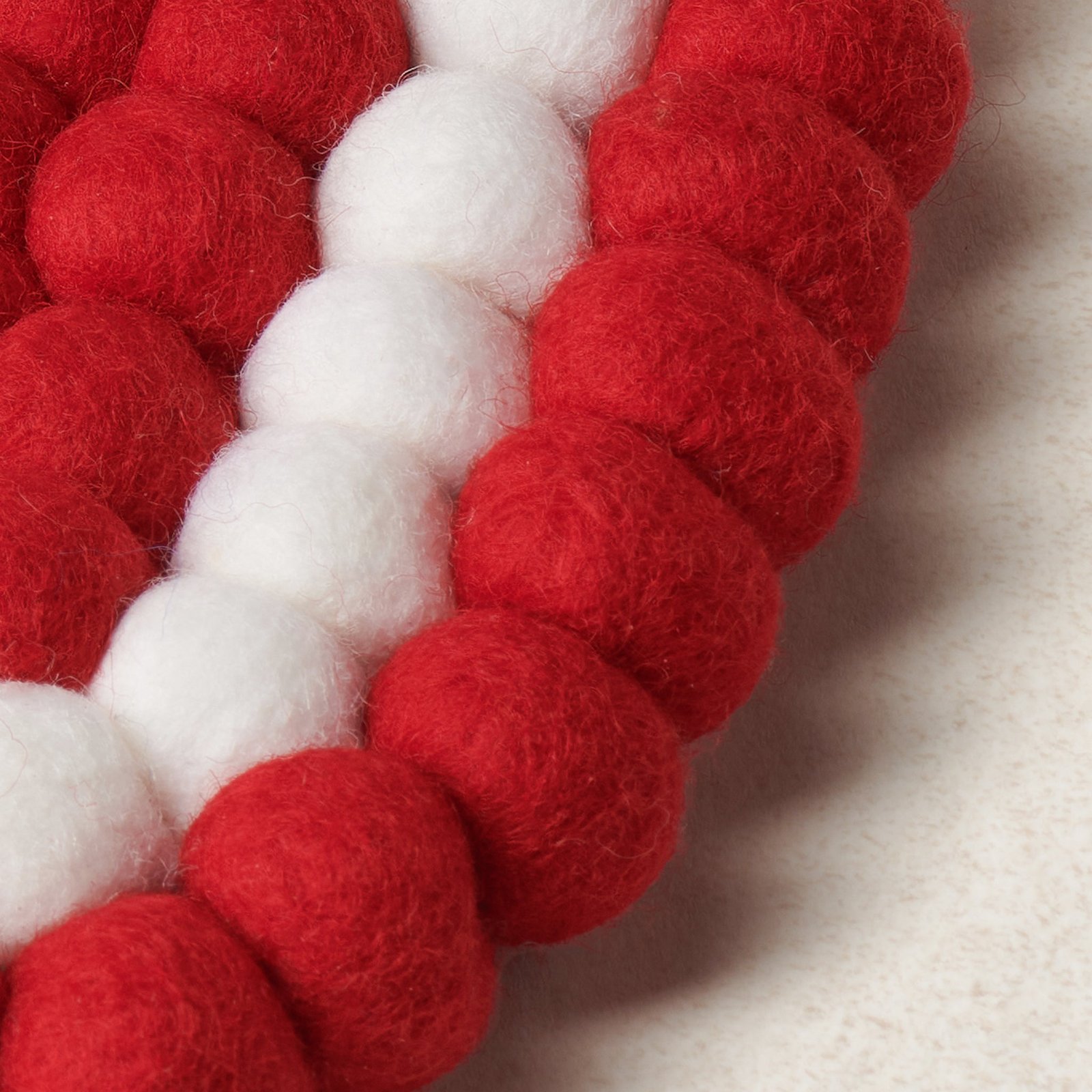 MODWOOL Felt Ball Four Piece 5 Inch Heart Coaster Set - Red/White - Image 4