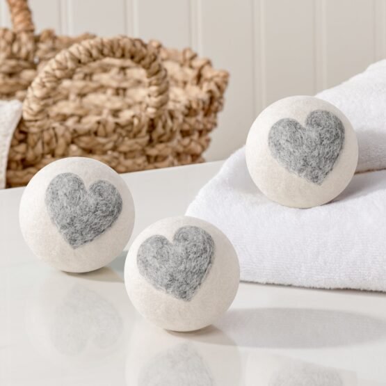 MODWOOL Felt Heart Design Three Piece 3 Inch Diameter Dryer Balls In Cotton Bag Set - Image 6