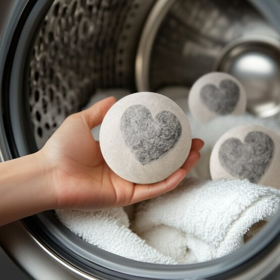MODWOOL Felt Heart Design Three Piece 3 Inch Diameter Dryer Balls In Cotton Bag Set - Image 7