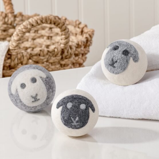 MODWOOL Felt Sheep Design Three Piece 3 Inch Diameter Dryer Balls In Cotton Bag Set - Image 6