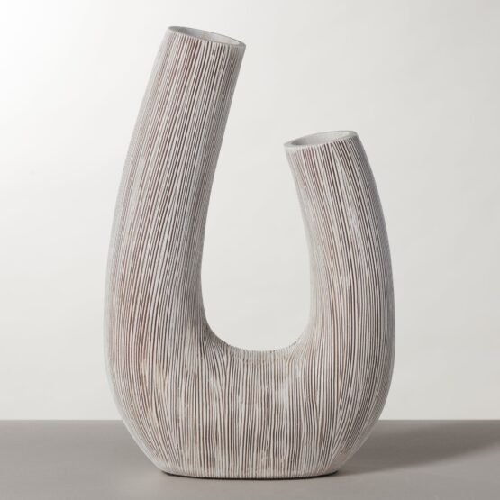 Alma Etched White Patina Resin Horn Vase - 12 Inch Tall - Image 7