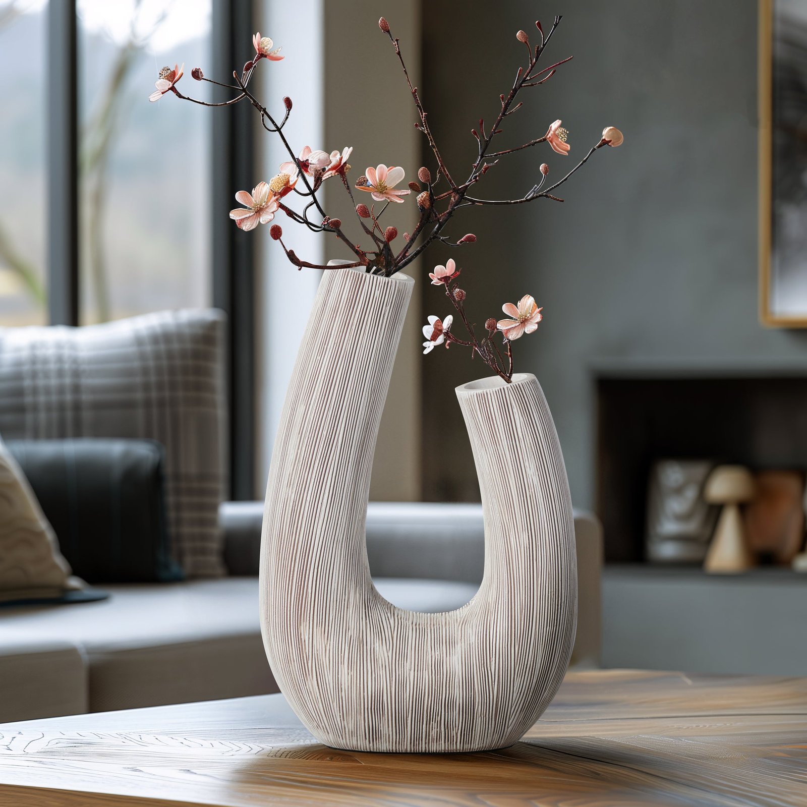 Alma Etched White Patina Resin Horn Vase - 12 Inch Tall - Image 8