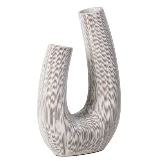 Alma Etched White Patina Resin Horn Vase - 12 Inch Tall - Image 10