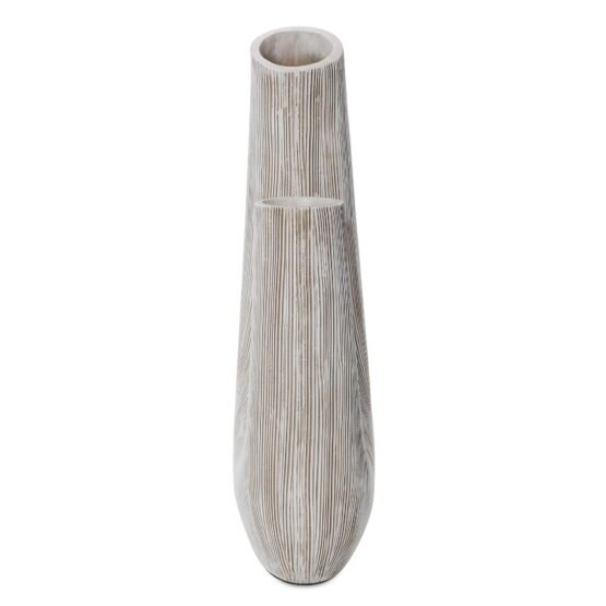 Alma Etched White Patina Resin Horn Vase - 12 Inch Tall - Image 11