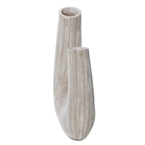 Alma Etched White Patina Resin Horn Vase - 12 Inch Tall - Image 12