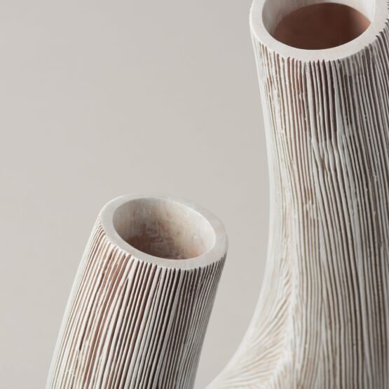 Alma Etched White Patina Resin Horn Vase - 12 Inch Tall - Image 2