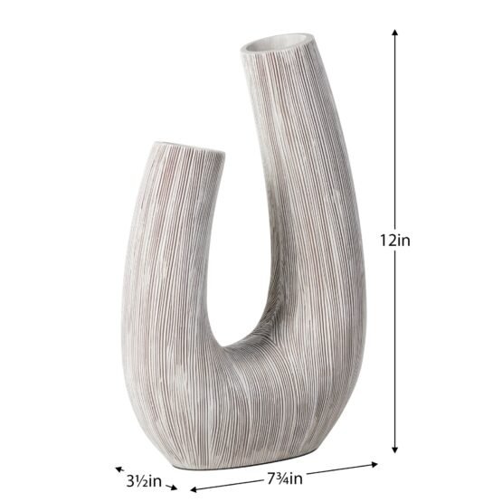 Alma Etched White Patina Resin Horn Vase - 12 Inch Tall - Image 5