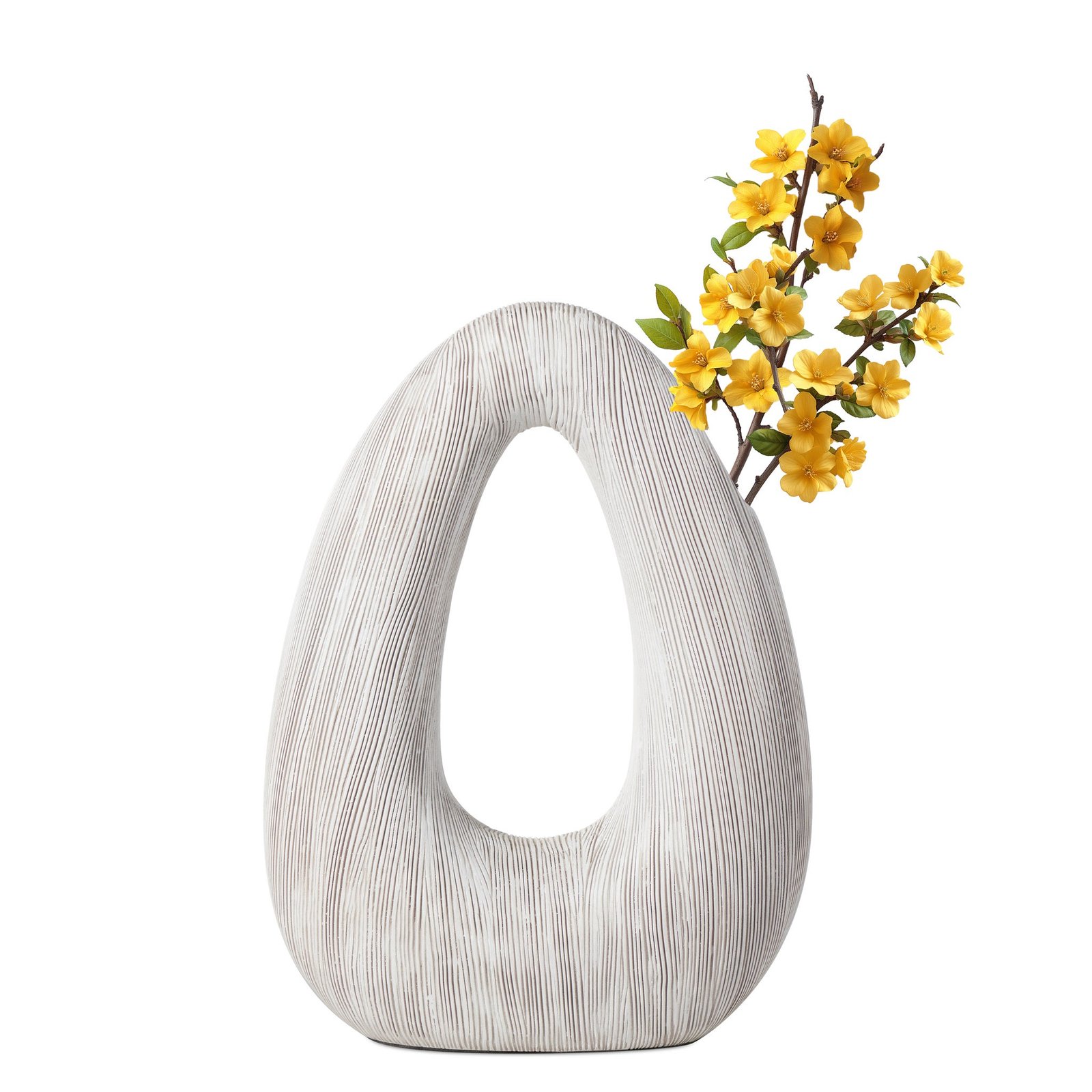 Alma Etched White Patina Resin Tall Donut Vase - 11.5 Inch Tall - Image 9