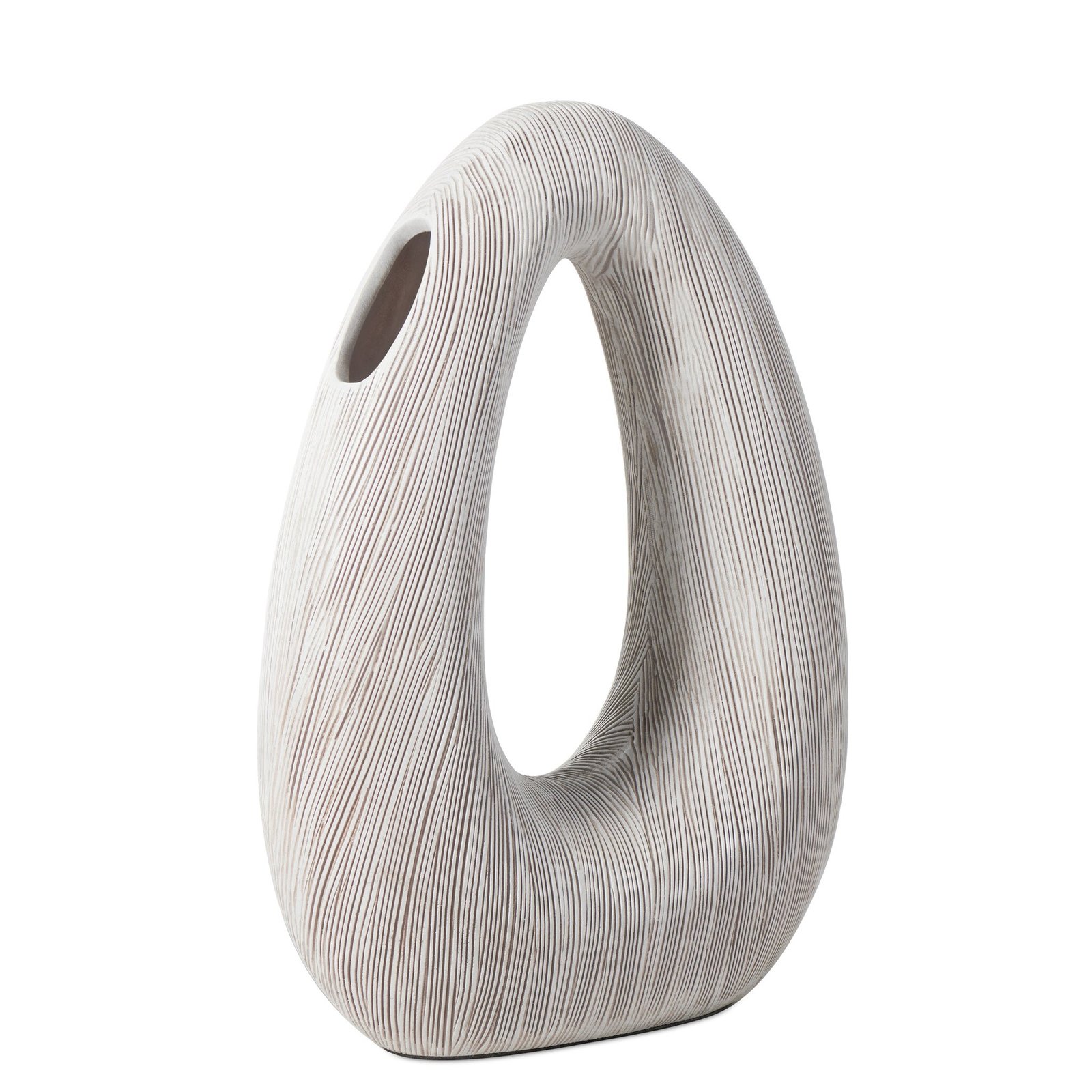 Alma Etched White Patina Resin Tall Donut Vase - 11.5 Inch Tall - Image 10