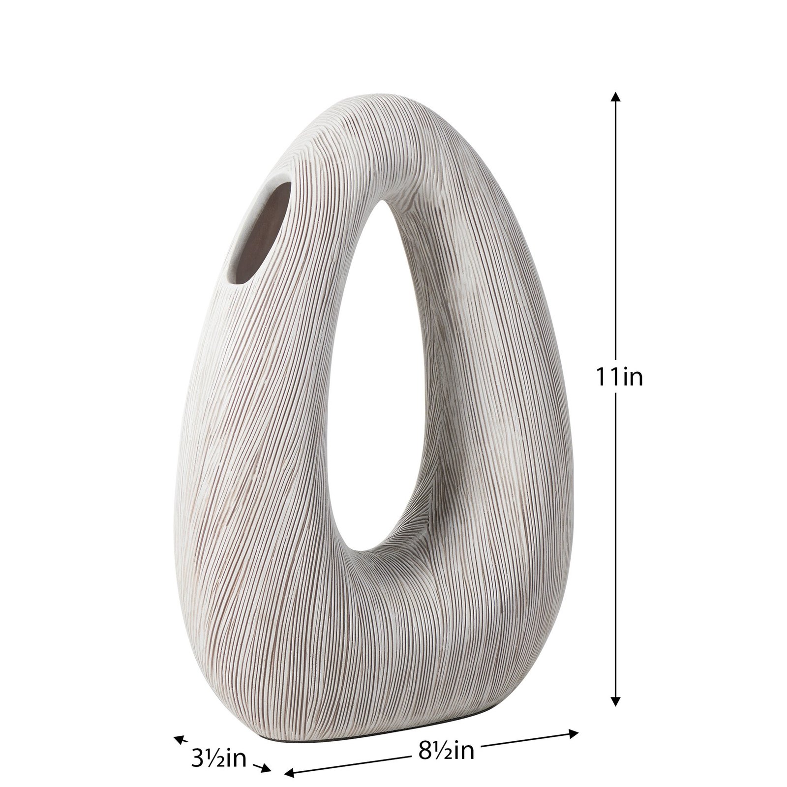 Alma Etched White Patina Resin Tall Donut Vase - 11.5 Inch Tall - Image 5