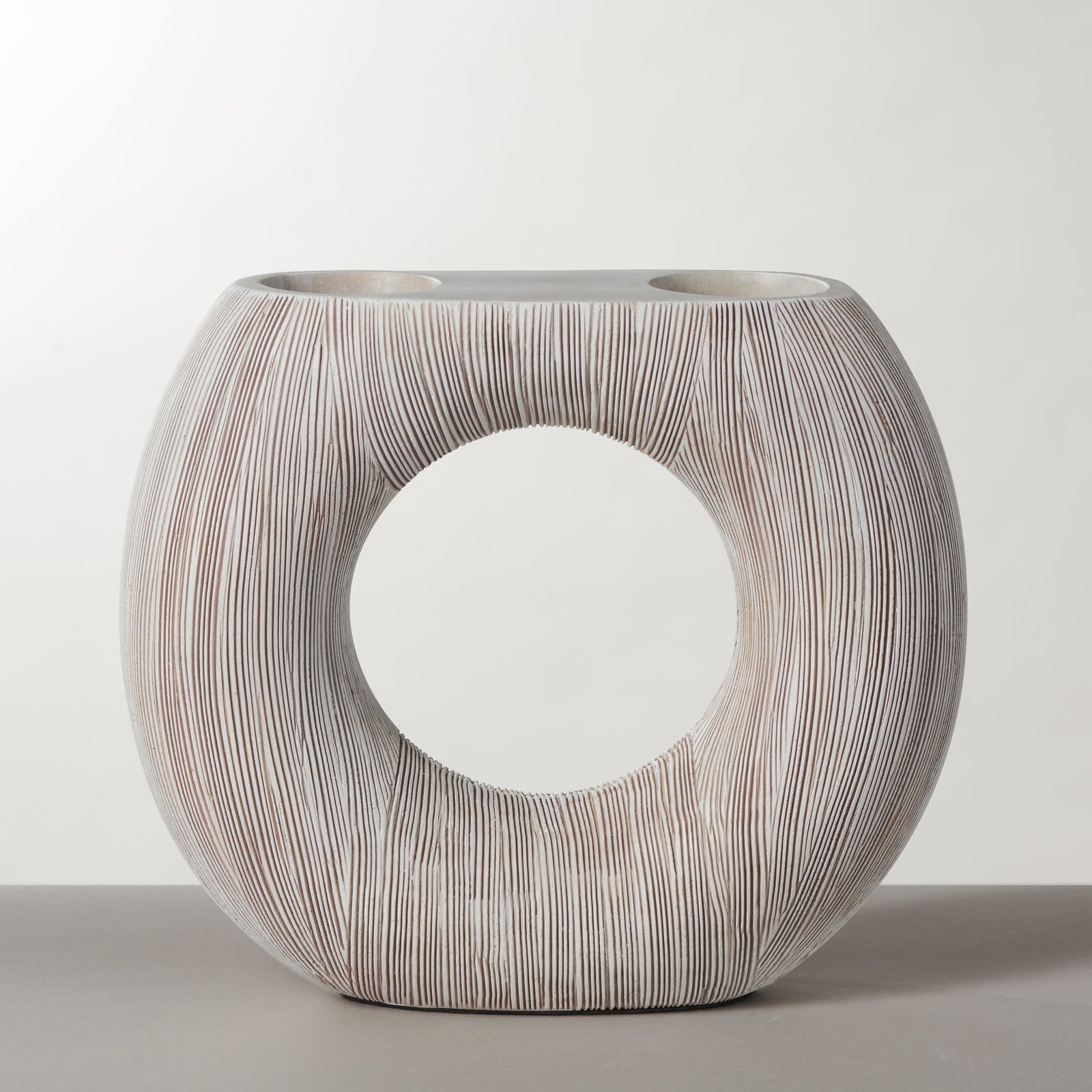Alma Etched White Patina Resin Round Donut Vase - 9 Inch Tall - Image 7