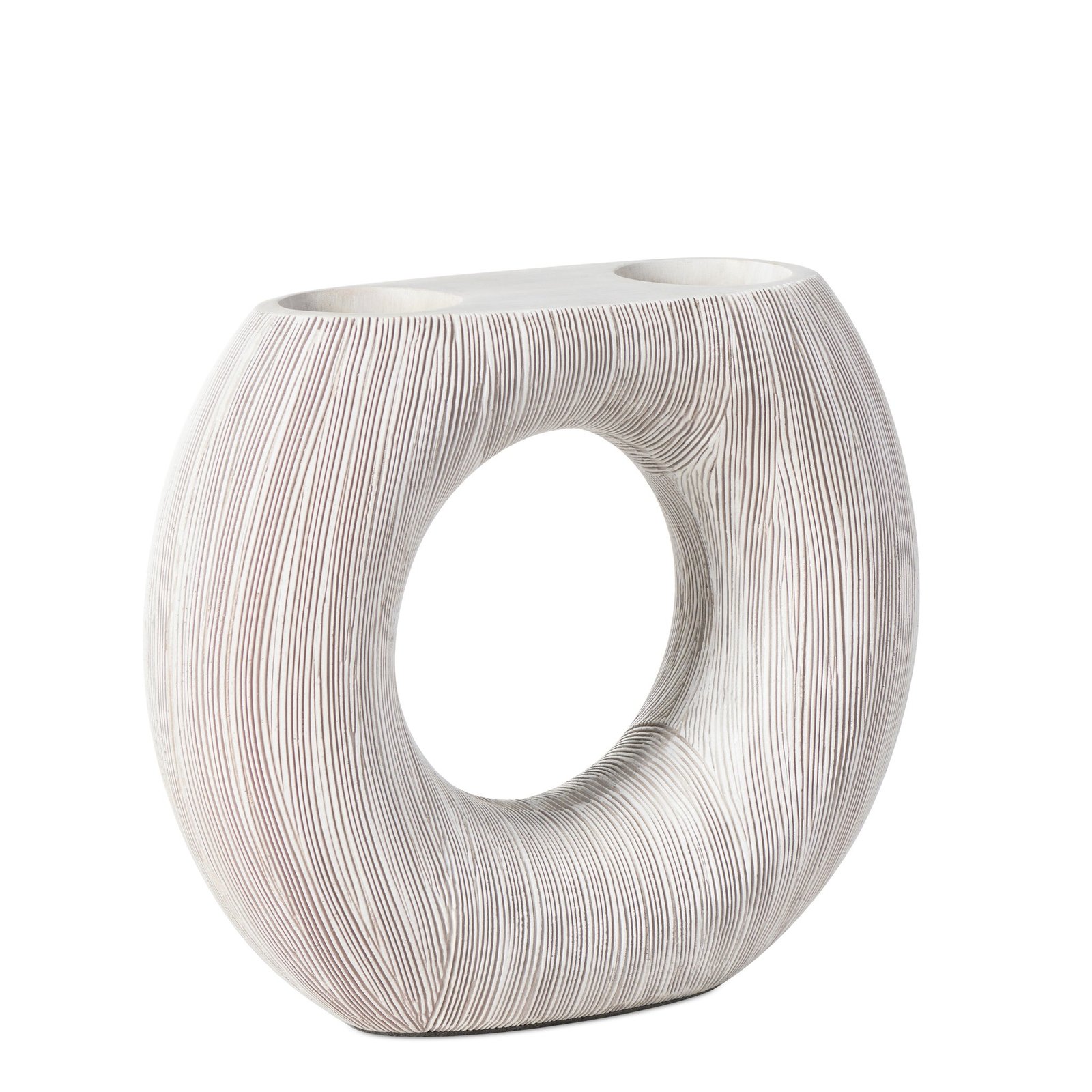 Alma Etched White Patina Resin Round Donut Vase - 9 Inch Tall - Image 10