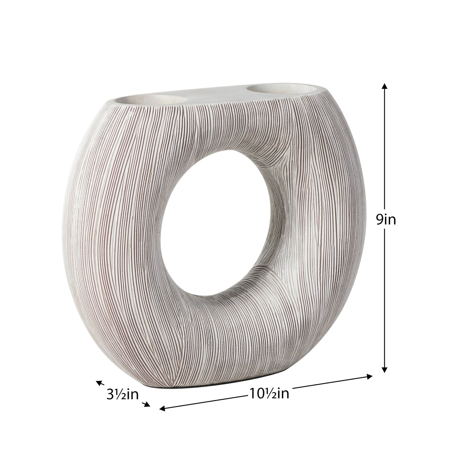 Alma Etched White Patina Resin Round Donut Vase - 9 Inch Tall - Image 5