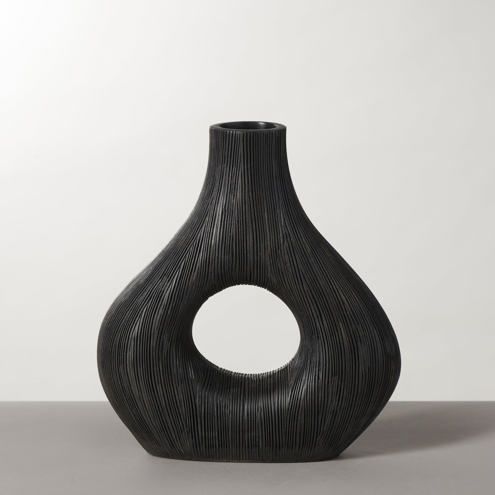 Alma Etched Black Patina Wide Donut Resin Vase - 9 Inch Tall - Image 7