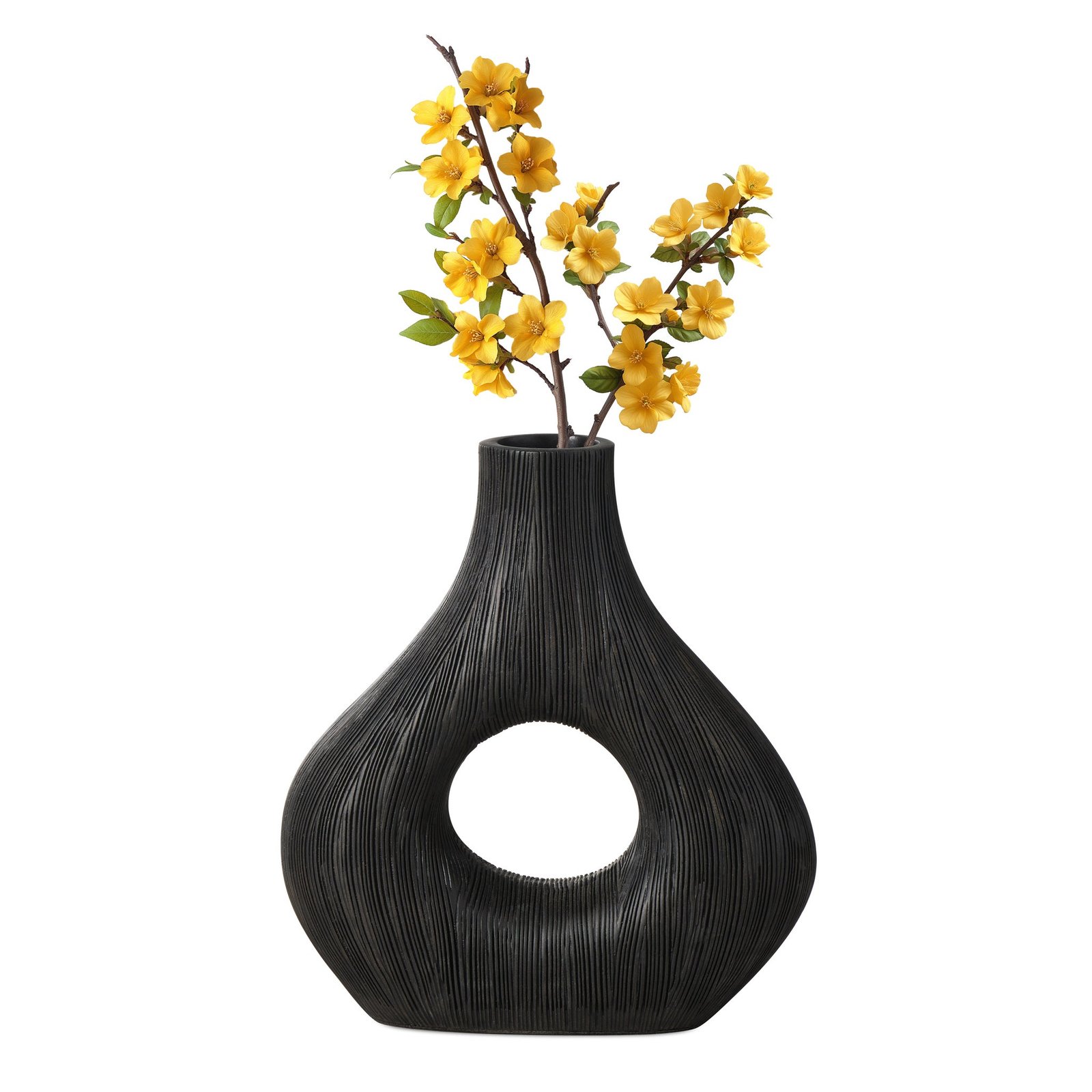 Alma Etched Black Patina Wide Donut Resin Vase - 9 Inch Tall - Image 9