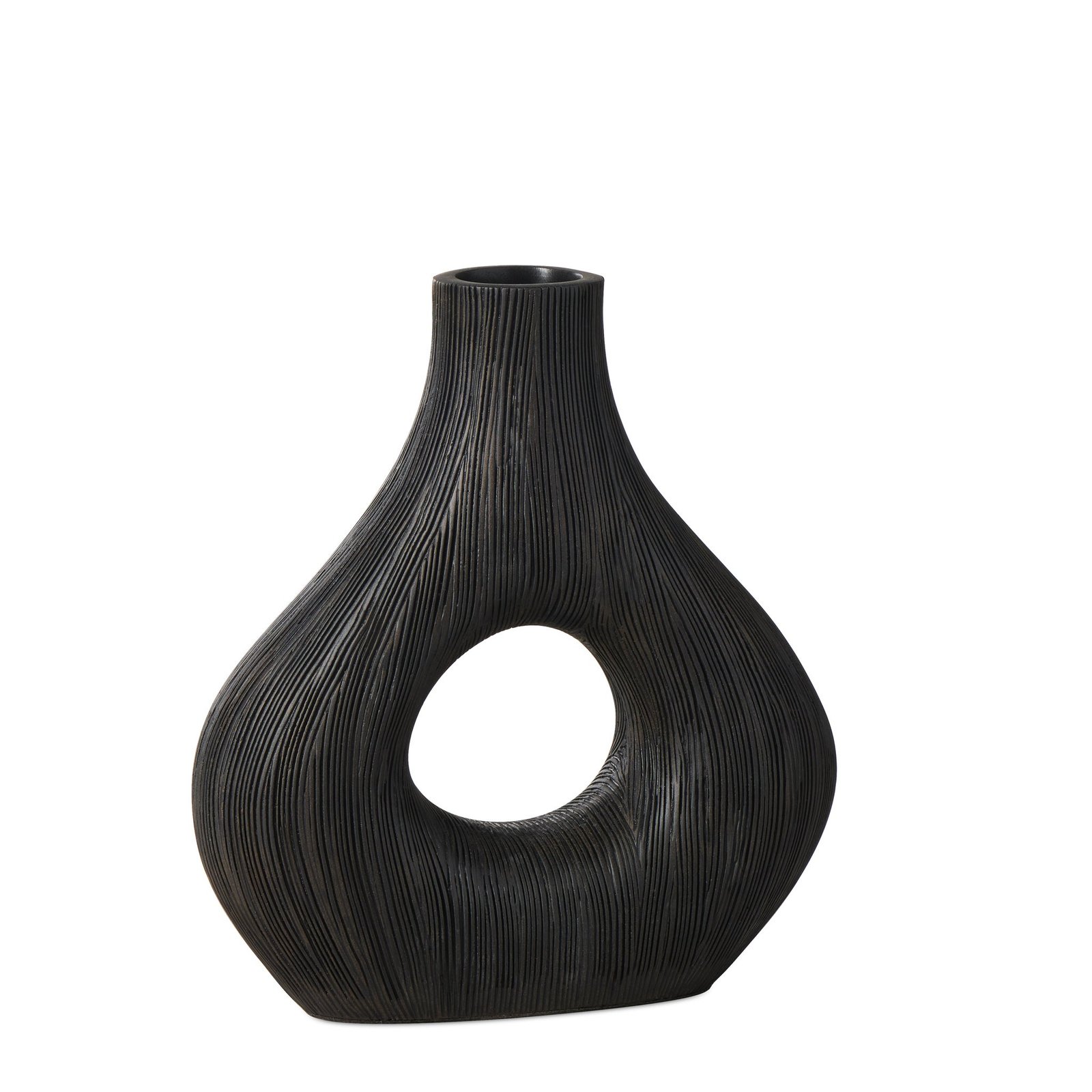 Alma Etched Black Patina Wide Donut Resin Vase - 9 Inch Tall - Image 10
