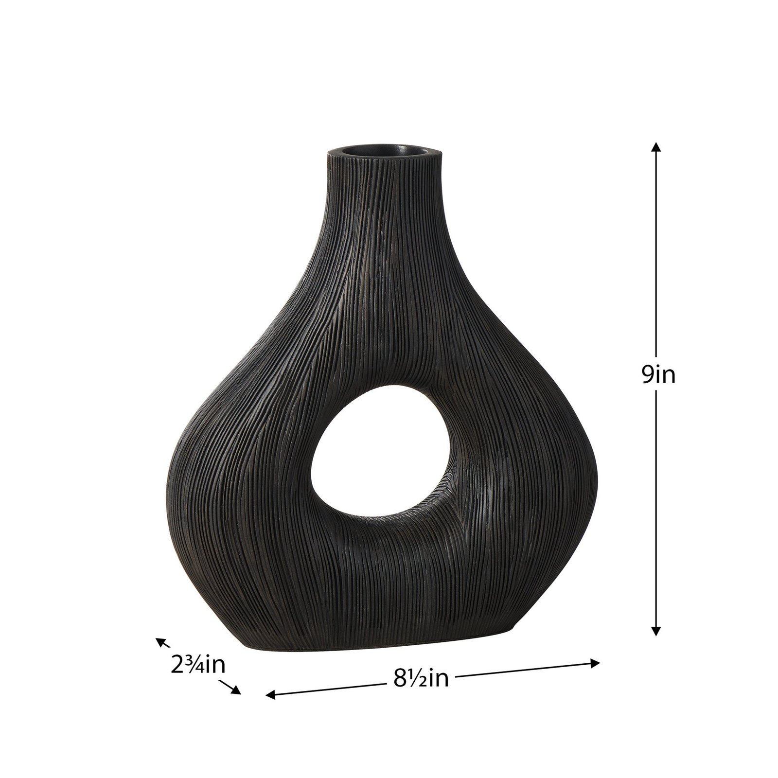 Alma Etched Black Patina Wide Donut Resin Vase - 9 Inch Tall - Image 5