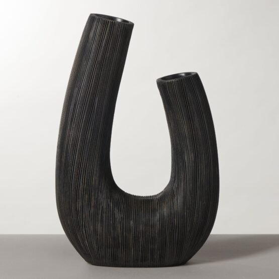 Alma Etched Black Patina Resin Horn Vase - 12 Inch Tall - Image 7