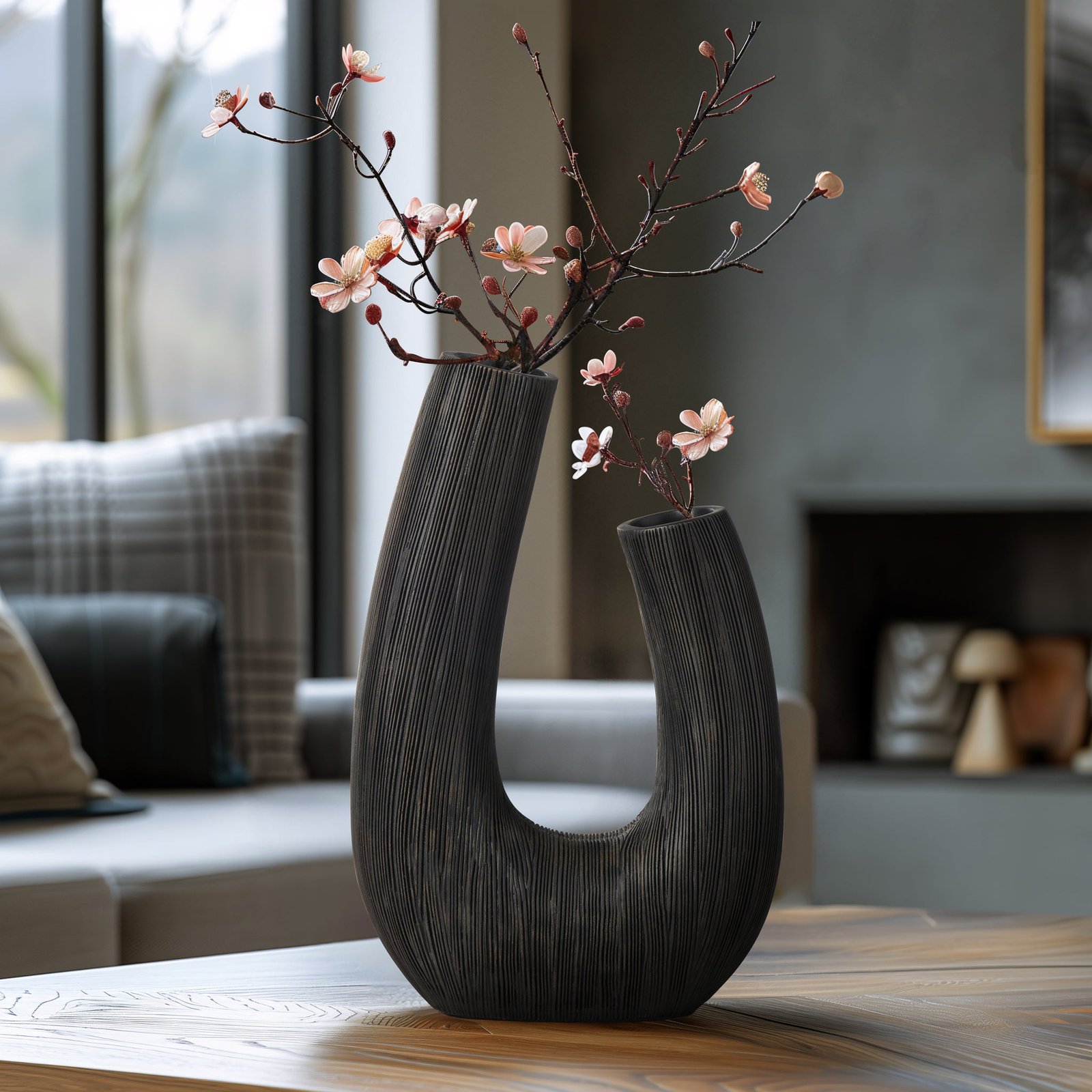 Alma Etched Black Patina Resin Horn Vase - 12 Inch Tall - Image 8