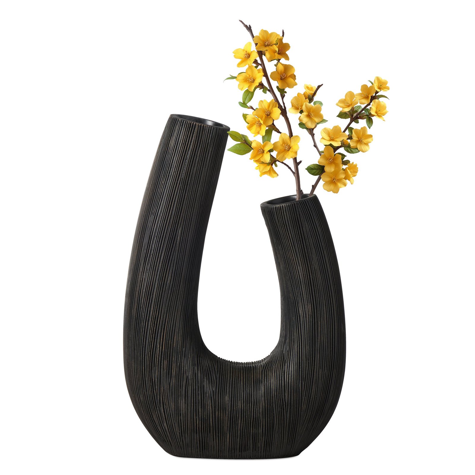 Alma Etched Black Patina Resin Horn Vase - 12 Inch Tall - Image 9