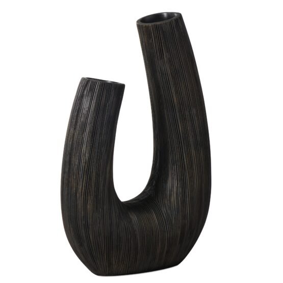 Alma Etched Black Patina Resin Horn Vase - 12 Inch Tall - Image 10