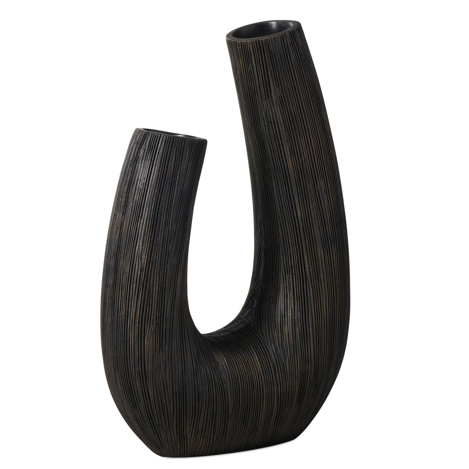 Alma Etched Black Patina Resin Horn Vase - 12 Inch Tall - Image 10