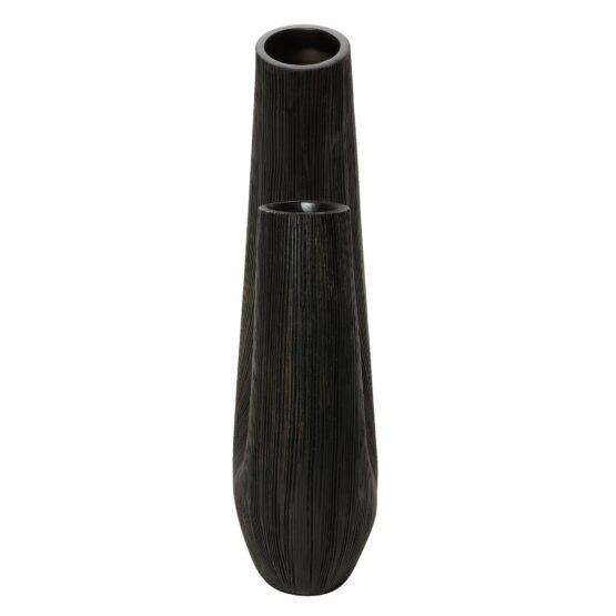 Alma Etched Black Patina Resin Horn Vase - 12 Inch Tall - Image 11