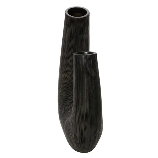 Alma Etched Black Patina Resin Horn Vase - 12 Inch Tall - Image 12