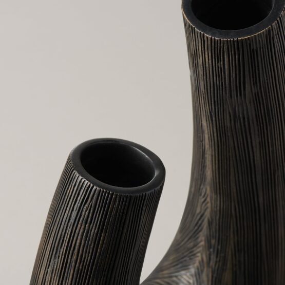 Alma Etched Black Patina Resin Horn Vase - 12 Inch Tall - Image 2