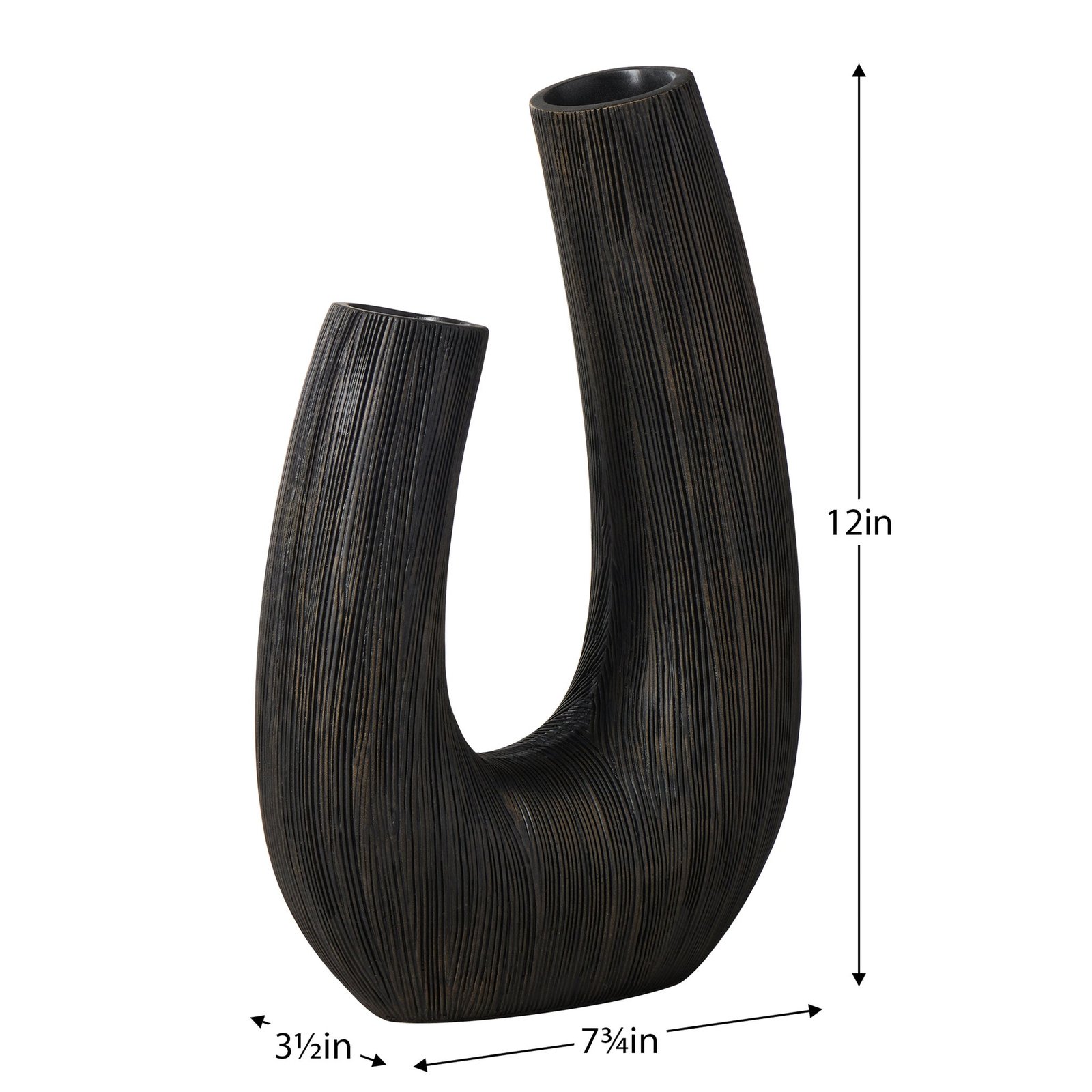 Alma Etched Black Patina Resin Horn Vase - 12 Inch Tall - Image 5