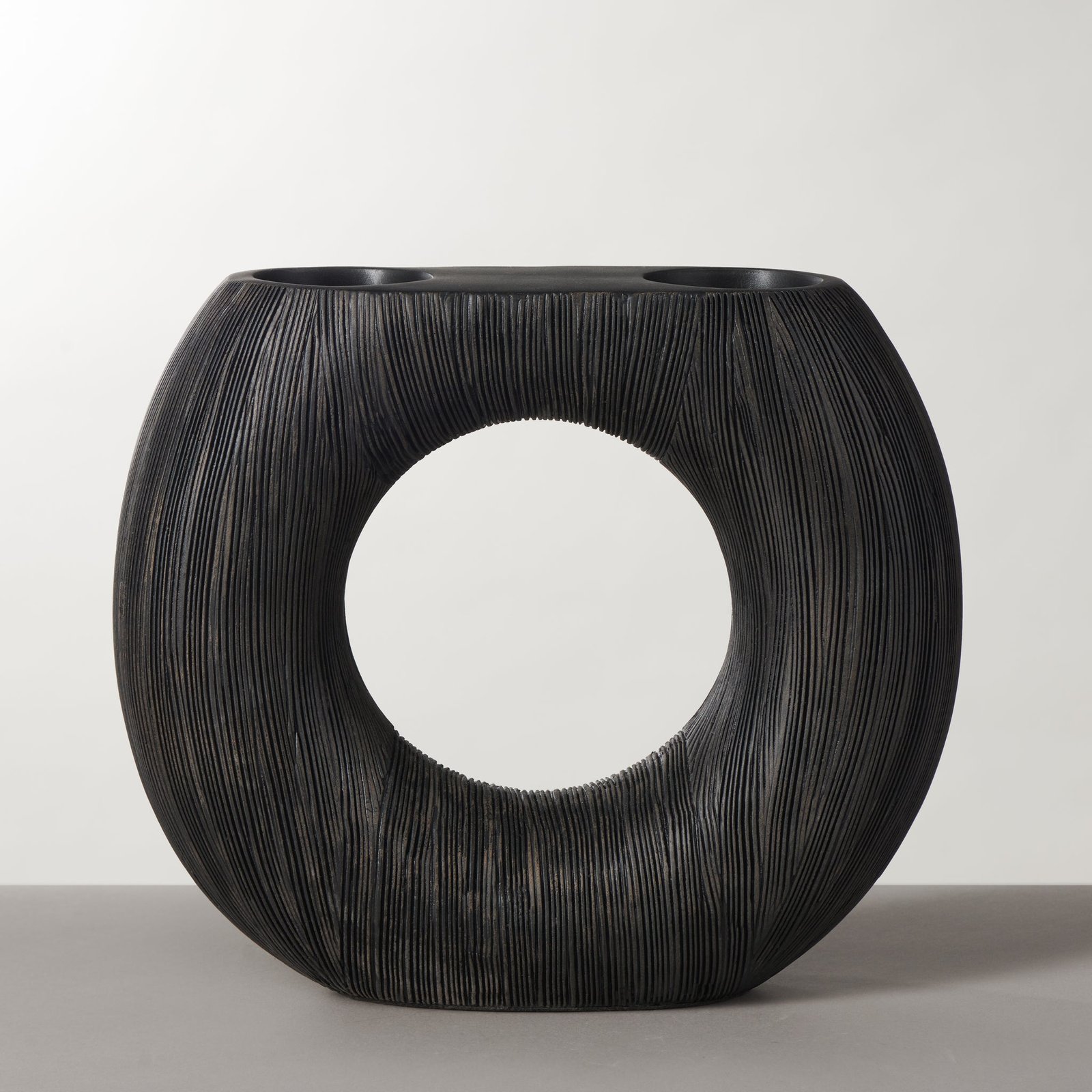 Alma Etched Black Patina Resin Round Donut Vase - 9 Inch Tall - Image 7