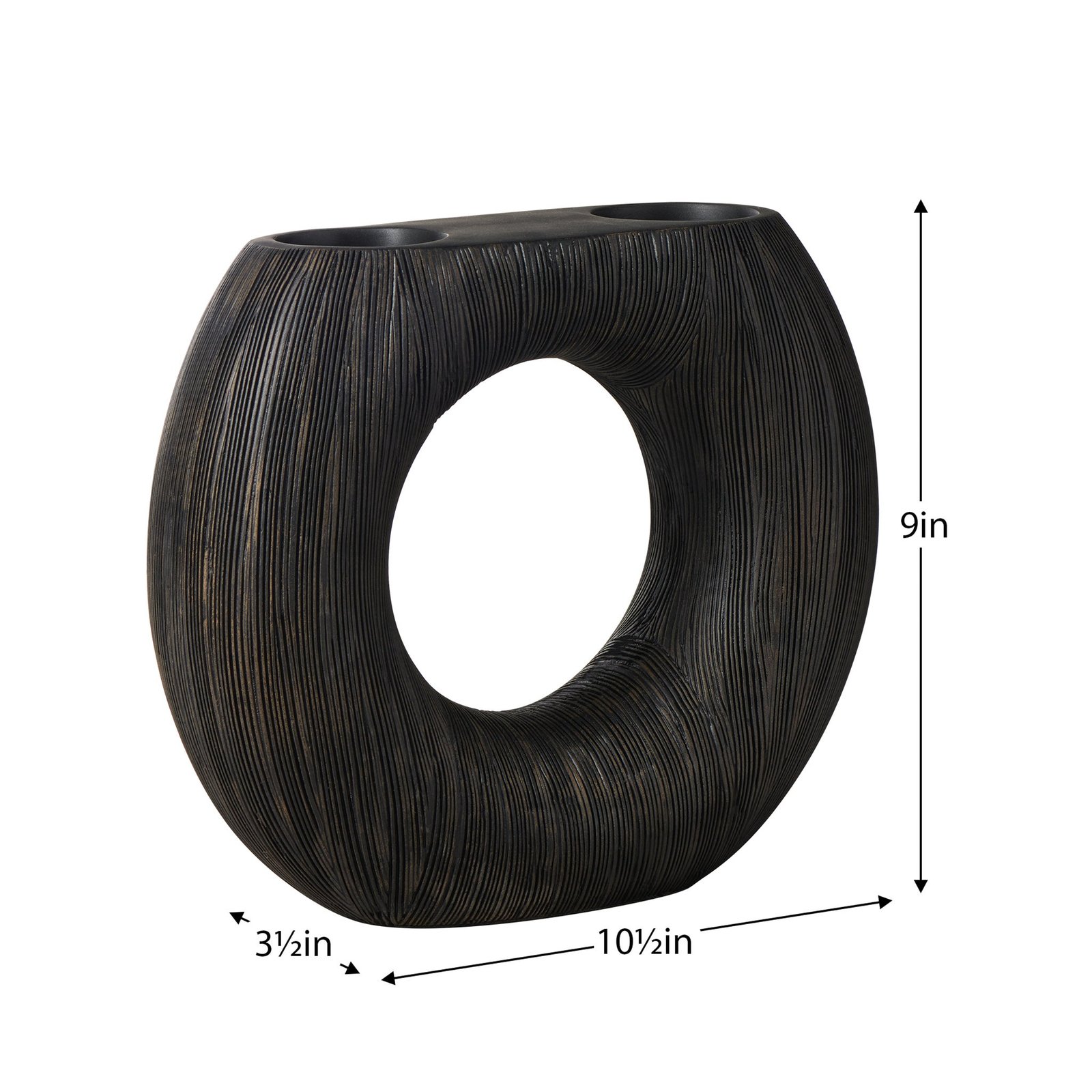 Alma Etched Black Patina Resin Round Donut Vase - 9 Inch Tall - Image 5