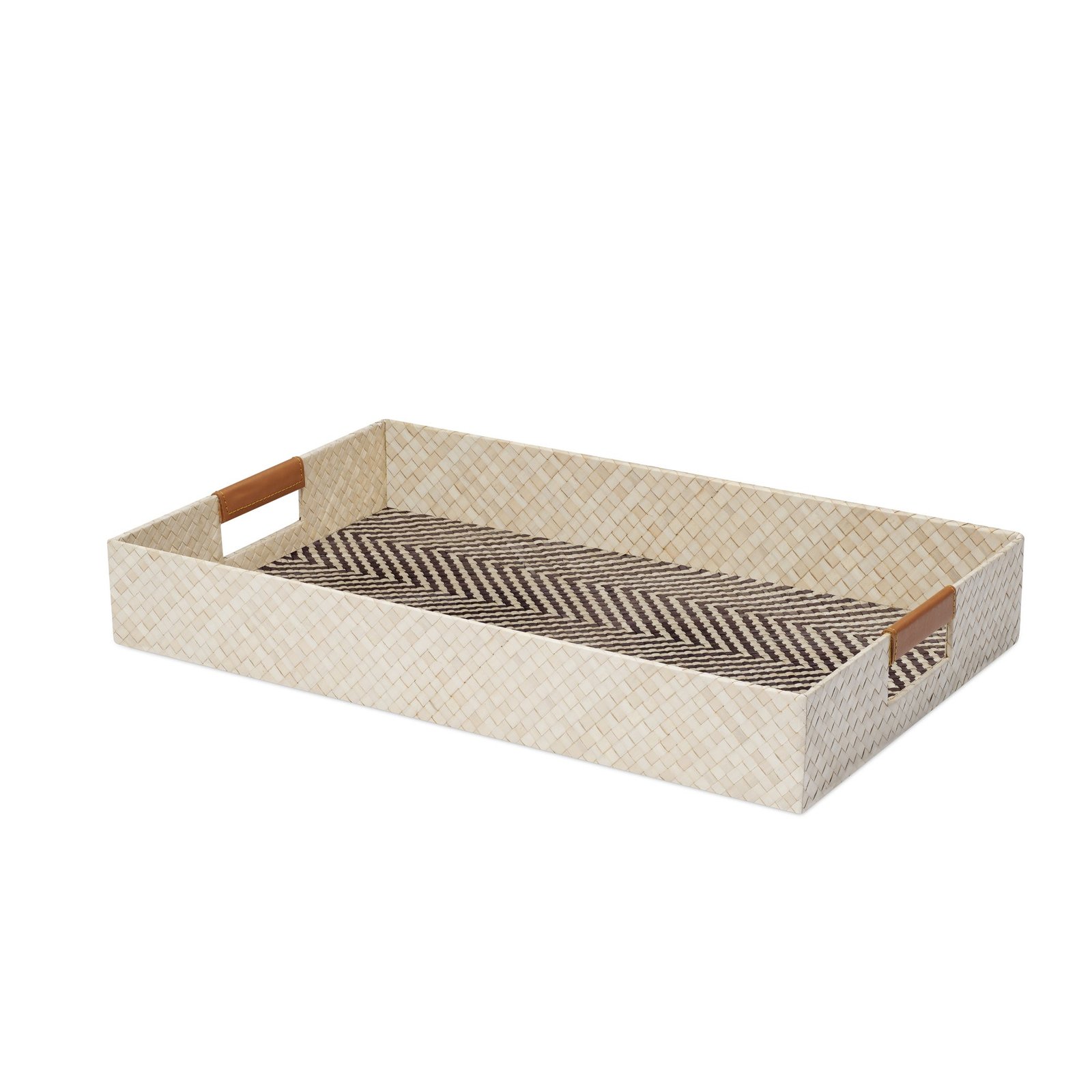 Pandan Chevron Design Faux Leather Handle 12x20 Inch Rectangle Tray - Image 8