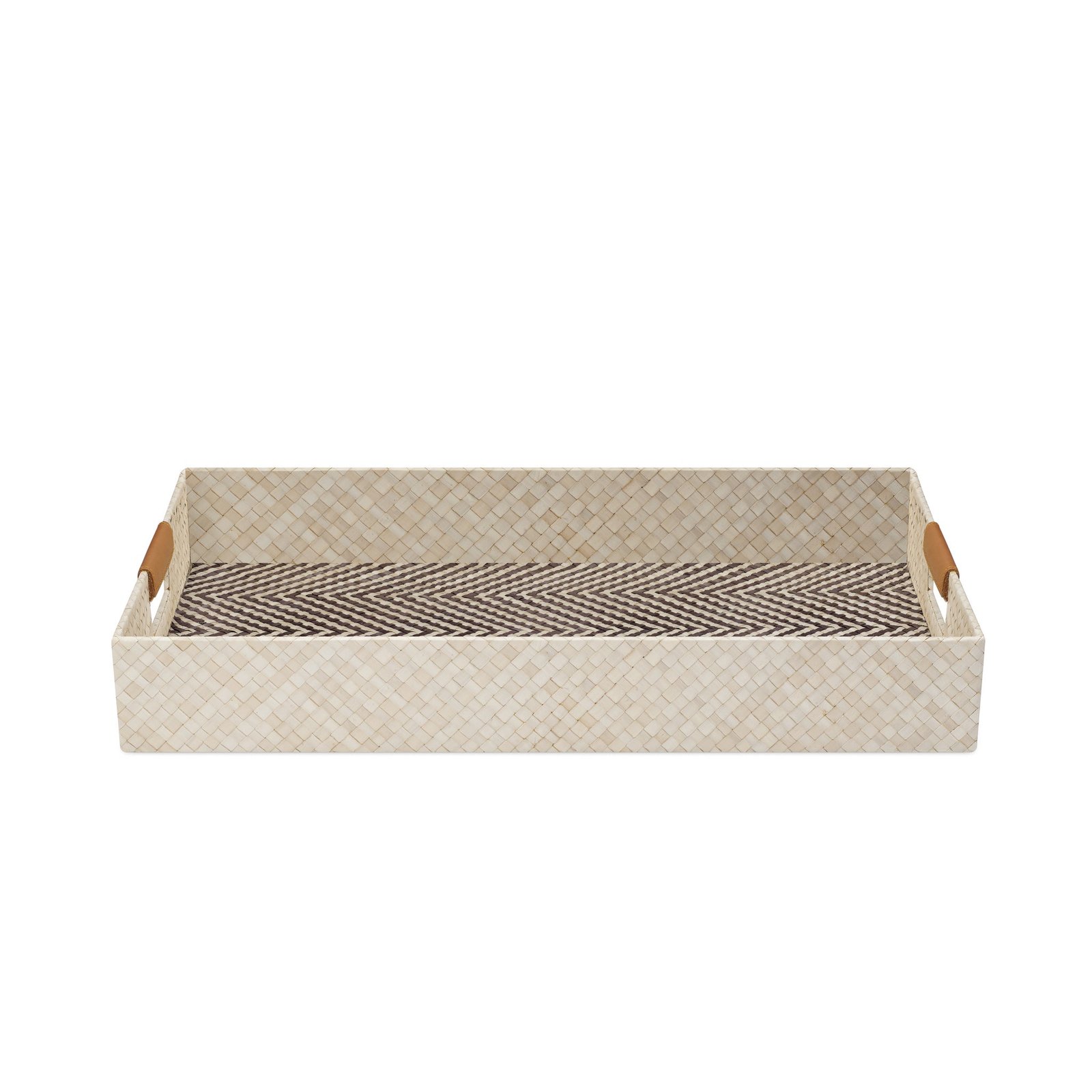 Pandan Chevron Design Faux Leather Handle 12x20 Inch Rectangle Tray - Image 9