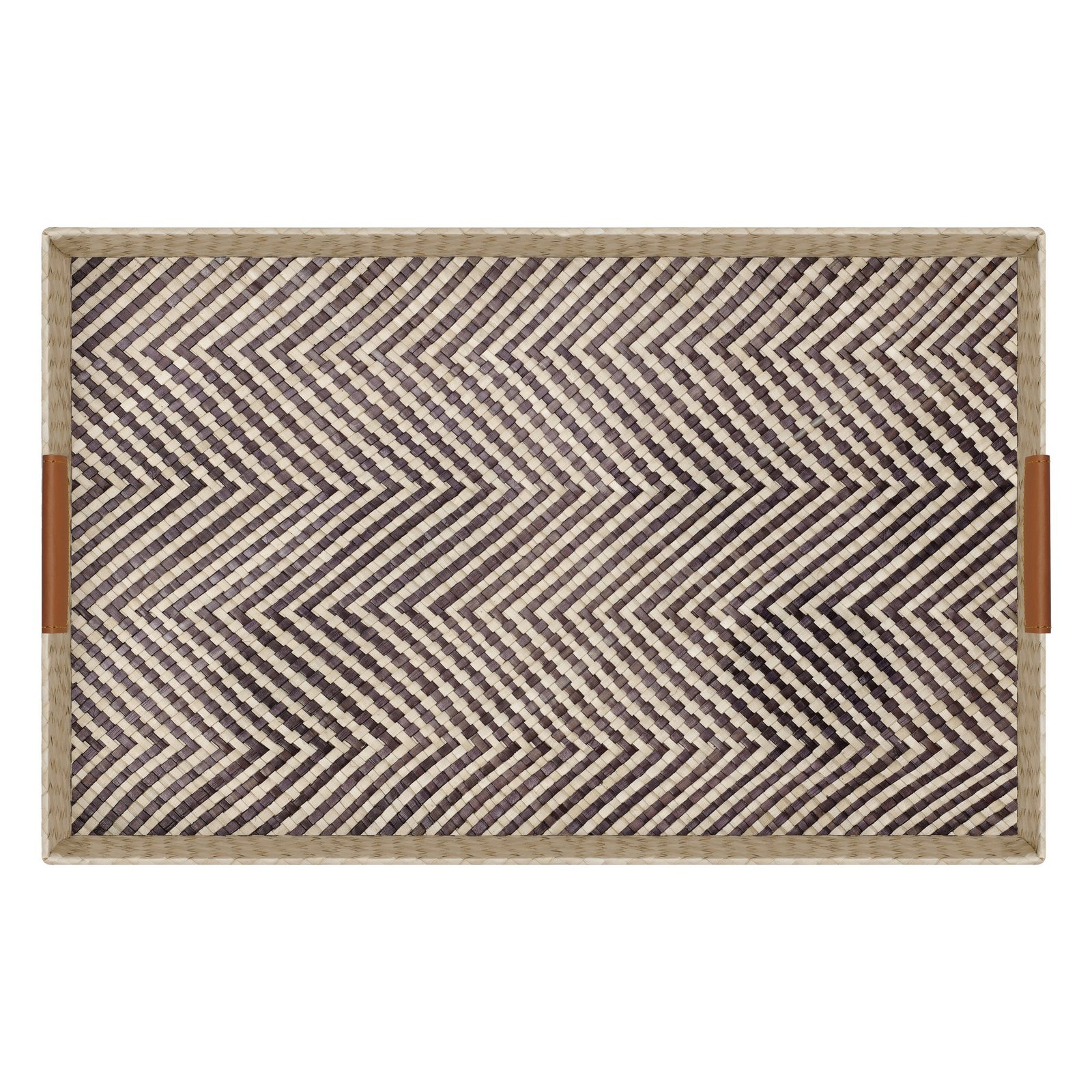 Pandan Chevron Design Faux Leather Handle 12x20 Inch Rectangle Tray - Image 3
