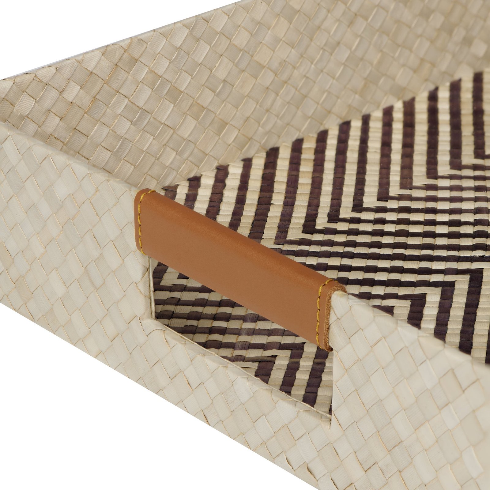 Pandan Chevron Design Faux Leather Handle 12x20 Inch Rectangle Tray - Image 4