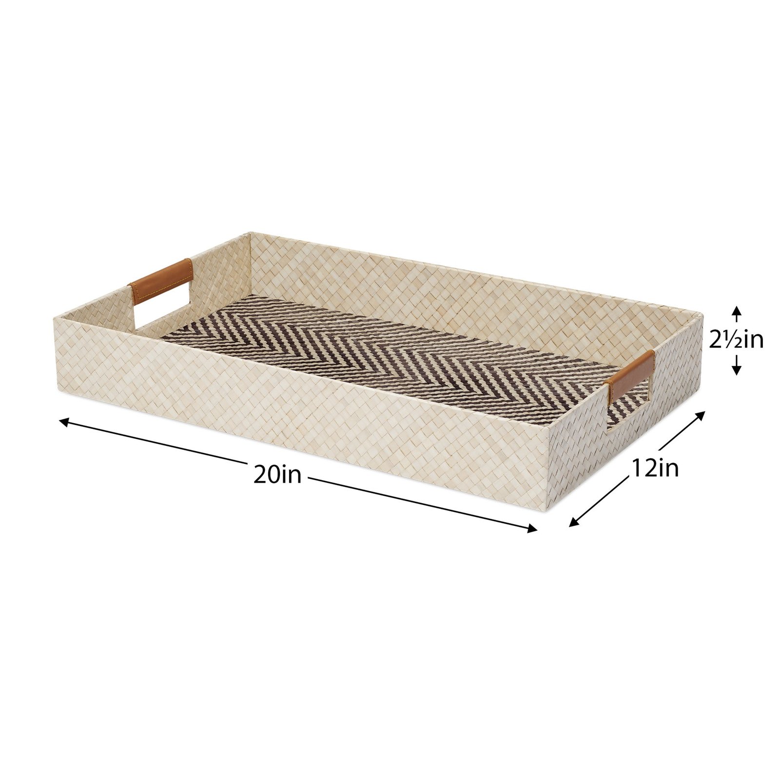 Pandan Chevron Design Faux Leather Handle 12x20 Inch Rectangle Tray - Image 5