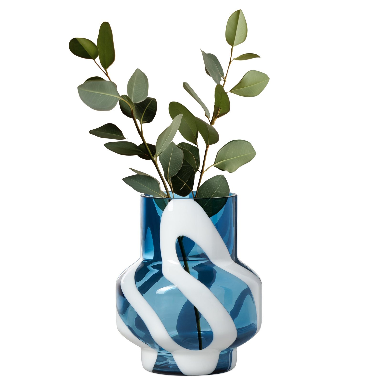Fusion Abstract 8 Inch Tall White & Blue Glass Vase - Image 7