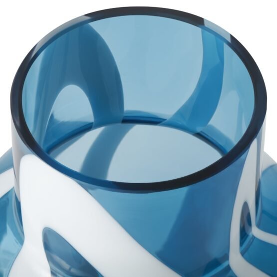 Fusion Abstract 8 Inch Tall White & Blue Glass Vase - Image 2