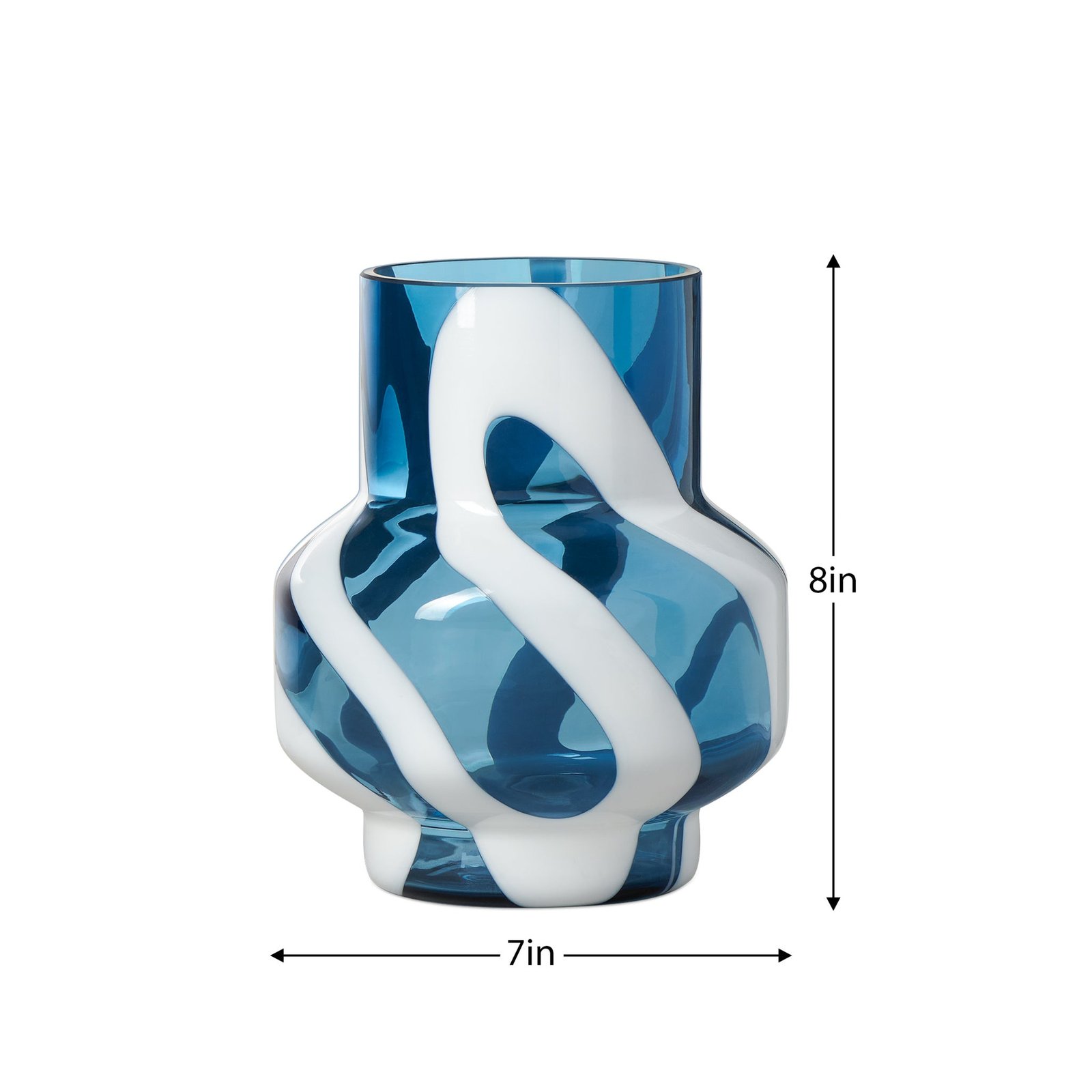 Fusion Abstract 8 Inch Tall White & Blue Glass Vase - Image 3