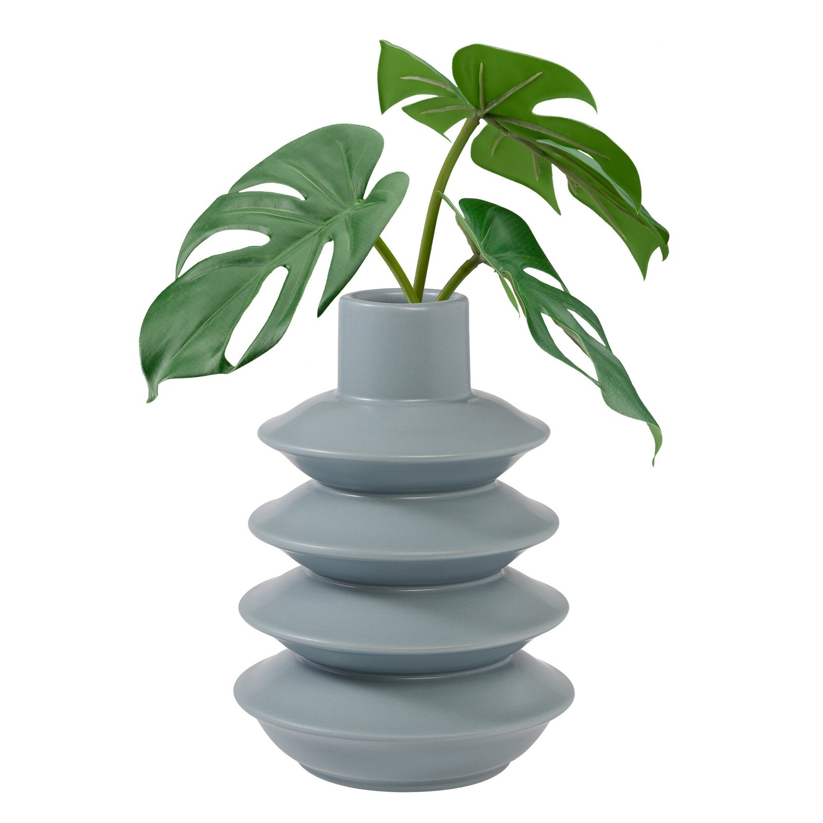 Alba Layered Ring 7.5 Inch Tall Ceramic Vase - Matte Slate Blue - Image 6