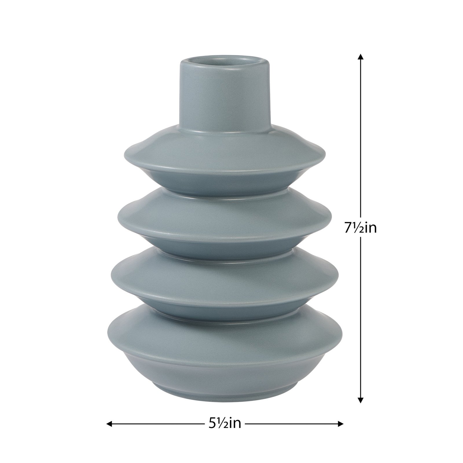 Alba Layered Ring 7.5 Inch Tall Ceramic Vase - Matte Slate Blue - Image 4