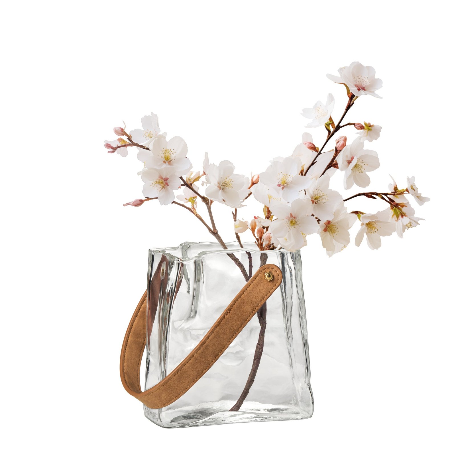 Handbag Clear Glass 6.5 Inch Tall Vase with Faux Leather Handle - Image 7